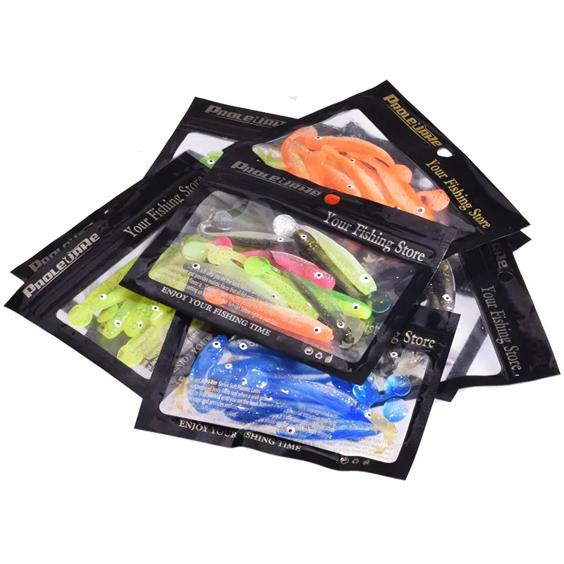 10 Pcs Fishing Double Colors Silicone 3D Eyes Soft Lure 6.8cm 2g T-tail Jig Wobblers Tackle Artificial Sequin Bait for Bass