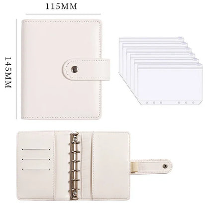 A7 PU Leather Notebook Binder Budget Plan Organizer Binder Cover 6 Binder Pockets And 12 Pcs Expense Budget Sheets Sticker