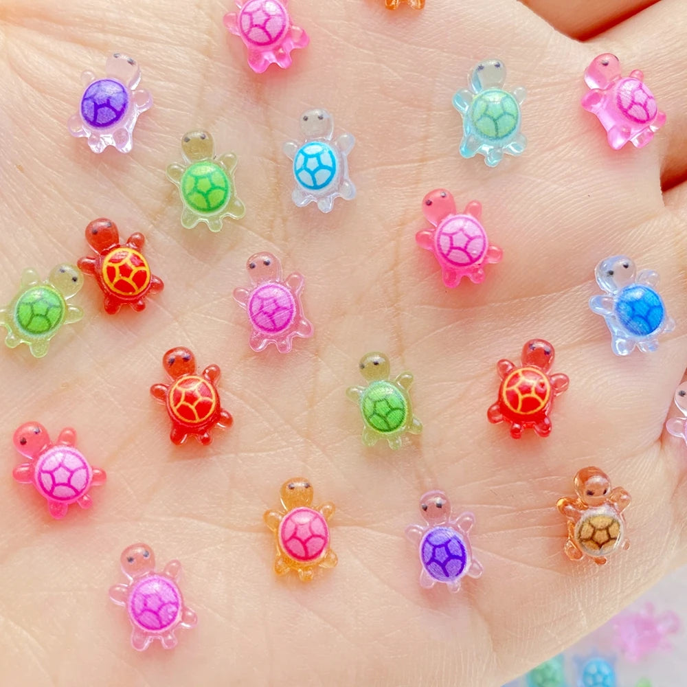 100Pcs Cute Resin Cartoon Little Turtle Nail Art Resin Designer Charms DIY Craft For Nail 3D Decorations Jewelry