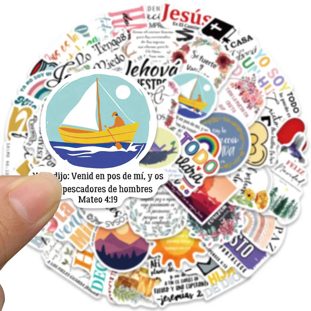 50pcs Spanish Jesus Christian Bible Verse Stickers Aesthetic Graffiti Decals For Laptop Luggage Scrapbook Fridge Phone Sticker