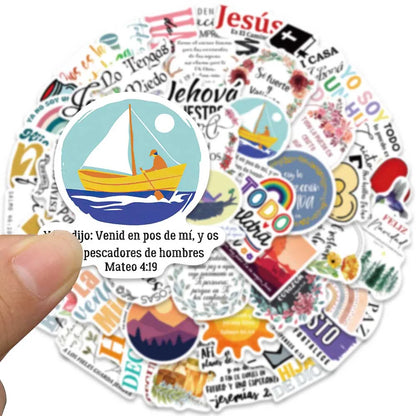 50pcs Spanish Jesus Christian Bible Verse Stickers Aesthetic Graffiti Decals For Laptop Luggage Scrapbook Fridge Phone Sticker
