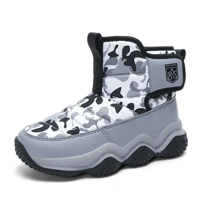 Winter Children Snow Warm Boots Fur Shoes Boys Sneaker Rubber Hiking Shoe Fashion Children Shoes Waterproof Leather Boots Kids