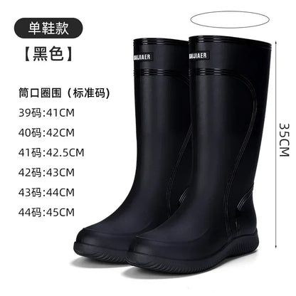 Men's Rain Boots Long Tube Water Shoes Non-slip Waterproof Safety Work Shoes Black Red Platform Cotton high-top outer wear