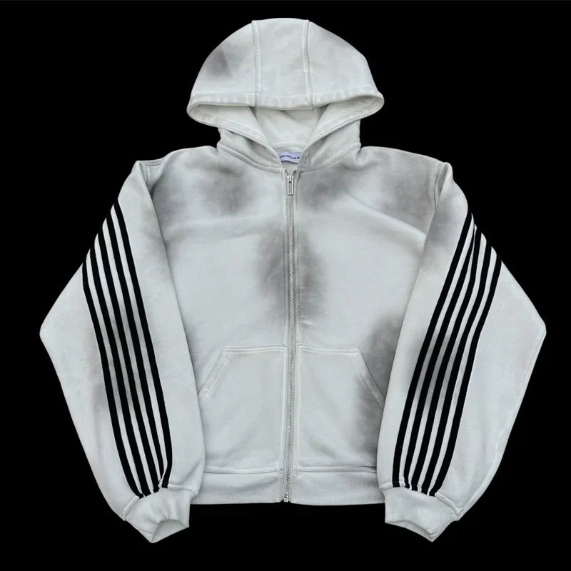 Y2K Cotton Sweatshirt clothes Two Piece streetwear high quality Striped Embroidery Baggy Jeans Net Red Fashion Tide Hoodie Set