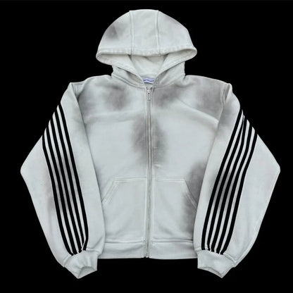 Y2K Cotton Sweatshirt clothes Two Piece streetwear high quality Striped Embroidery Baggy Jeans Net Red Fashion Tide Hoodie Set