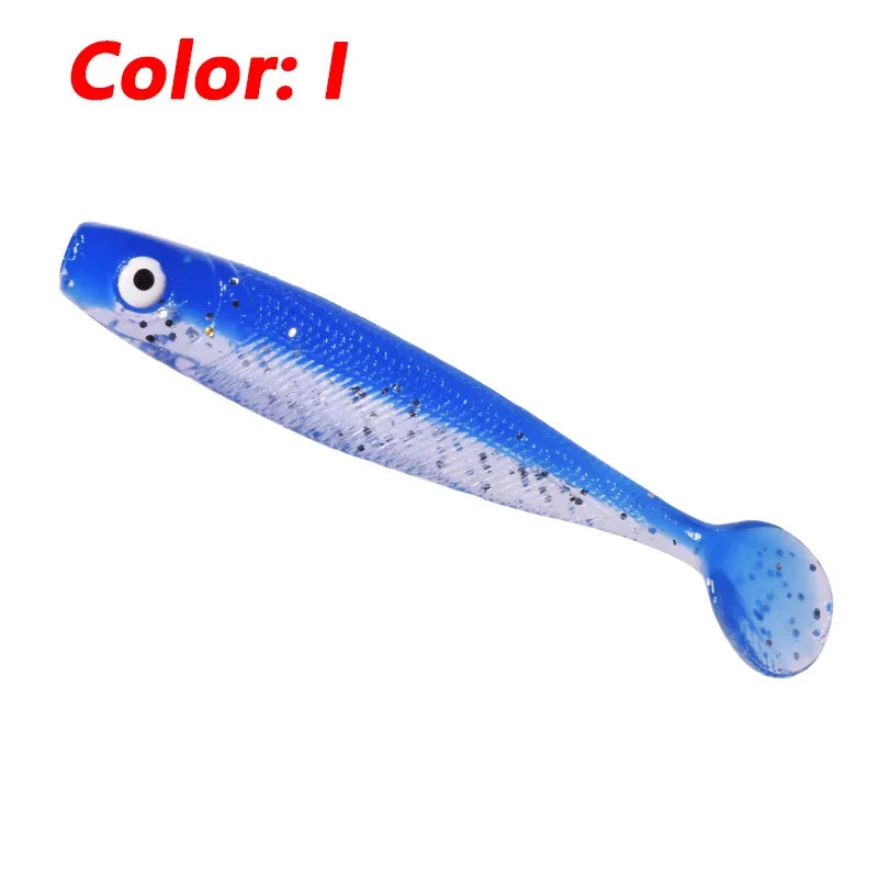 10 Pcs Fishing Double Colors Silicone 3D Eyes Soft Lure 6.8cm 2g T-tail Jig Wobblers Tackle Artificial Sequin Bait for Bass