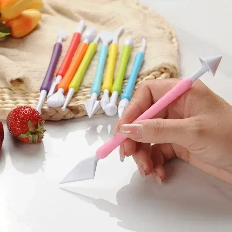 Cake Decorating 8Pcs Fondant Modelling Tools 16 Patterns Carving Flower Craft Clay Carving Pen Set Modeling Baking Accessories