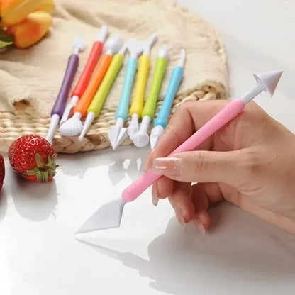 Cake Decorating 8Pcs Fondant Modelling Tools 16 Patterns Carving Flower Craft Clay Carving Pen Set Modeling Baking Accessories