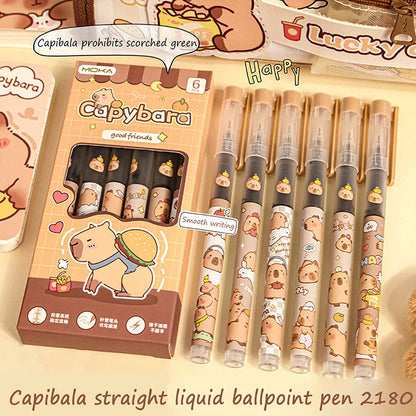 6Pcs/lot Capybara Press Erasable Pen Animal Blue ink 0.5mm Erasable Gel Pen Washable Handle School Office Writing Stationery