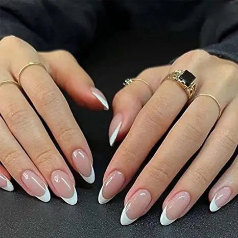 24pcs Black 3D Bow Almond Fake Nails Tips Pearl Love Sequin Design False Nails Art Removable Waterproof Artificial Press on Nail
