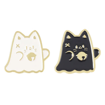 Cartoon Black White Animal Hug Enamel Pins Fox Koi Fish Dinosaur Deer Rabbit Crescent Ghost Alloy Brooch Badge Fashion Jewelry