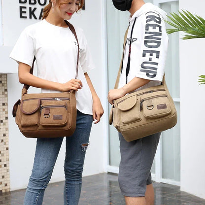 New Canvas Messenger Bag for Men Vintage Water Resistant Waxed Crossbody Bags Briefcase Padded Shoulder Bag for Male Handbag