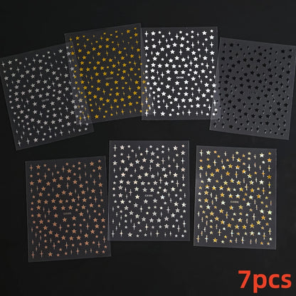 8Pcs Red Heart Nail Stickers 3D Bronzing Silver Gold Heart Shape Star & Moon Metal Totem Nail Slider Self-Adhesive DIY Nail Art*