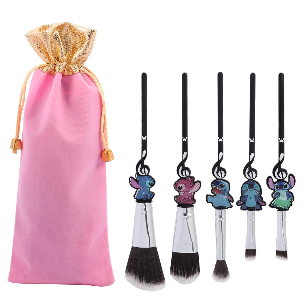 5pcs/lot Lilo and Stitch Cartoon Figure Makeup Brush Anime Cute Stitch Dolls Model for Women Girl Makeup Brush