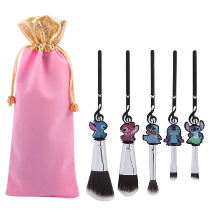 5pcs/lot Lilo and Stitch Cartoon Figure Makeup Brush Anime Cute Stitch Dolls Model for Women Girl Makeup Brush