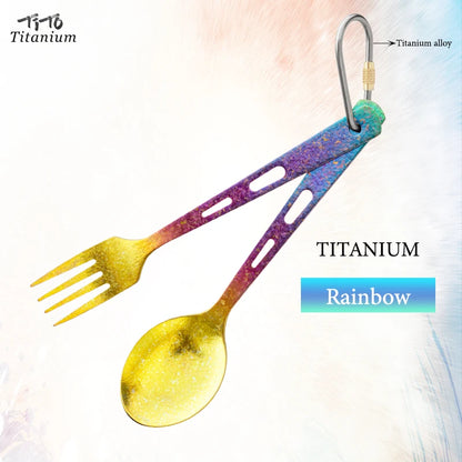 TiTo TiTanium Spork Spoon Tableware Combination Outdoor Camping Titanium Alloy Fork Collection Travel Knife Practical 3Pcs Set