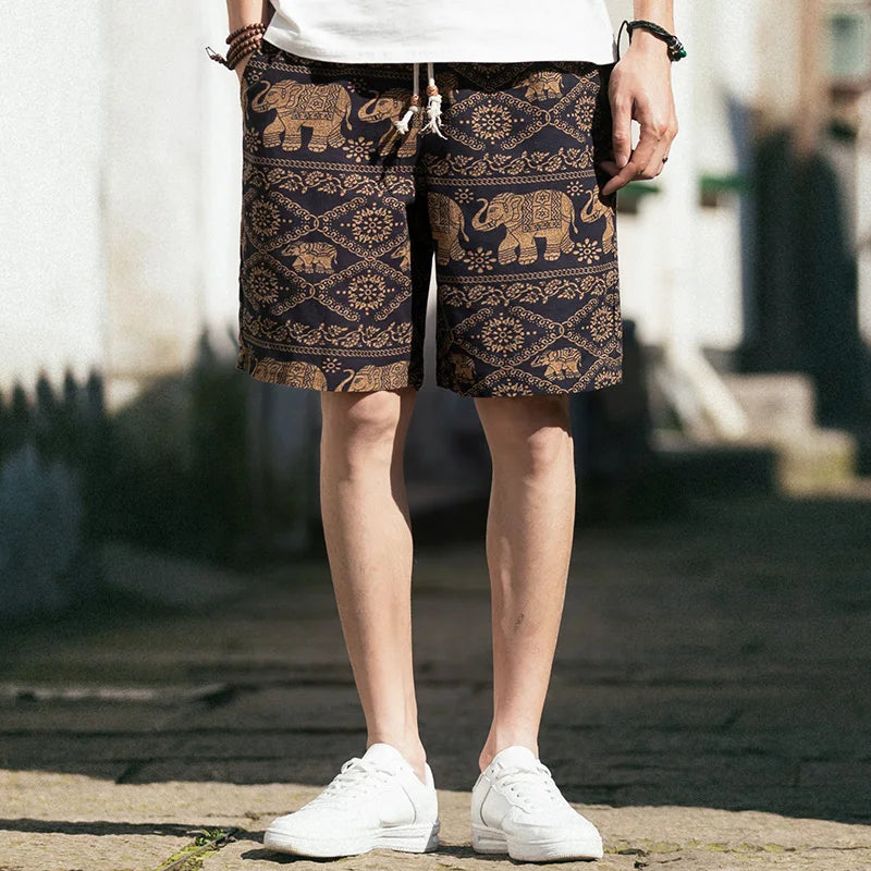 2025 Summer New Boutique Flower Cotton Linen Men's Casual Beach Shorts Men's Comfortable Breathable Leisure Shorts Male XXXXXL