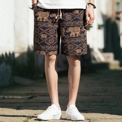 2025 Summer New Boutique Flower Cotton Linen Men's Casual Beach Shorts Men's Comfortable Breathable Leisure Shorts Male XXXXXL
