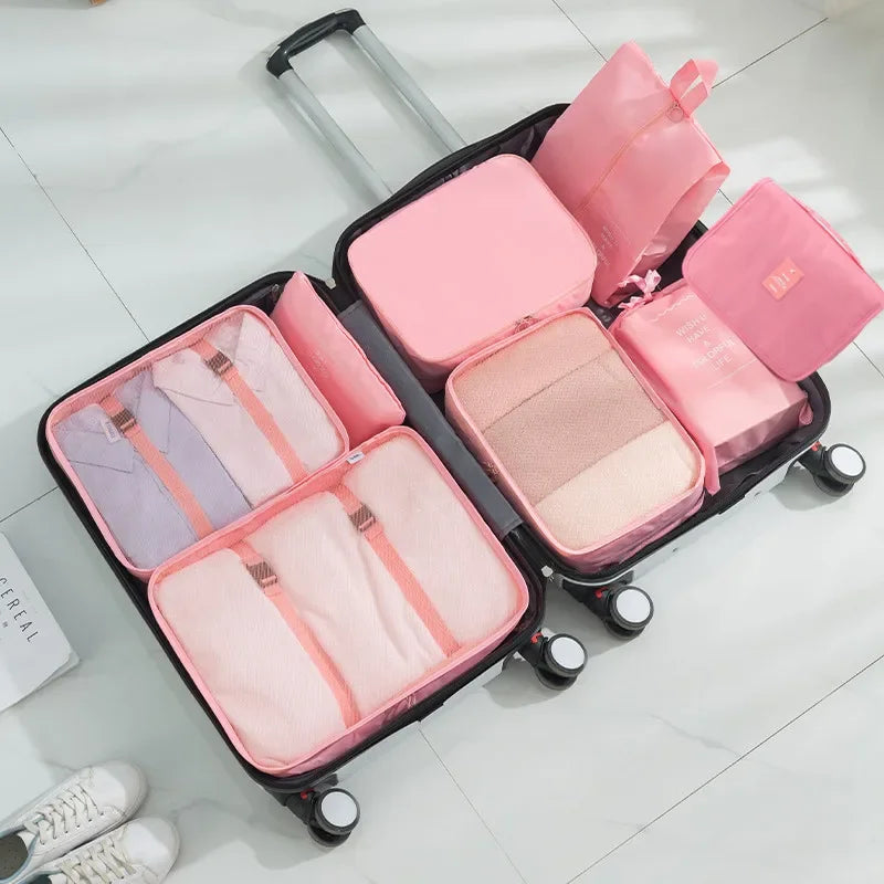 6/7 Pcs Set Travel Organizer Storage Bags Suitcase Packing Cubes Cases Portable Wardrobe Luggage Clothes Shoe Pouch Fold