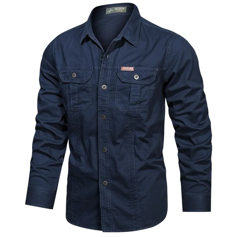 Men's Long Sleeve Casual Cotton Shirts High Quality multi-pocket Camisa Militar Overshirt Brand Clothing Cargo Work Shirts