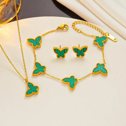 1/2/3Pcs 18K Gold Plated Stainless Steel Butterfly Bracelet for Women, Elegant Butterfly Hand Decor Necklace Bracelet Jewelry
