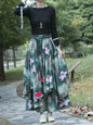 Kalenmos 2021 New Cotton and Linen Woman Medieval Skirt Fashion Flower Print Retro Eid Style Irregular Hem Pleated Skirt
