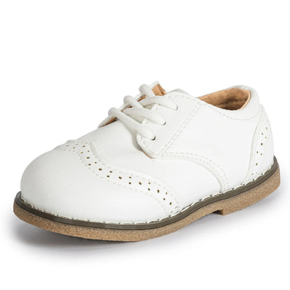 Four Seasons New Children's Leather Shoes Lace-Up Fashion Casual Sneakers Versatile Anti-Slip Waterproof Young Children's Shoes