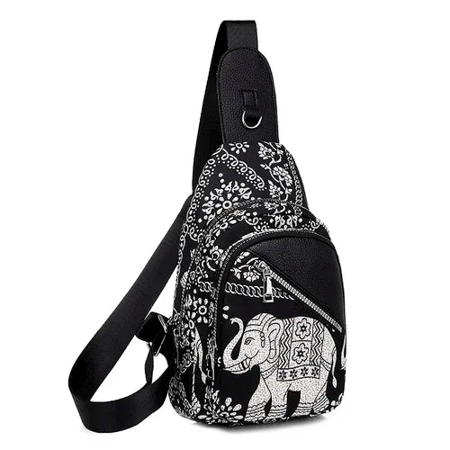 Trendy Ethnic Chest Bag for Women, Multiple Pockets, Large Capacity, Crossbody Bag for Coins, Mobile Phone, Cards, and Wallet