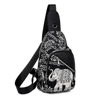 Trendy Ethnic Chest Bag for Women, Multiple Pockets, Large Capacity, Crossbody Bag for Coins, Mobile Phone, Cards, and Wallet