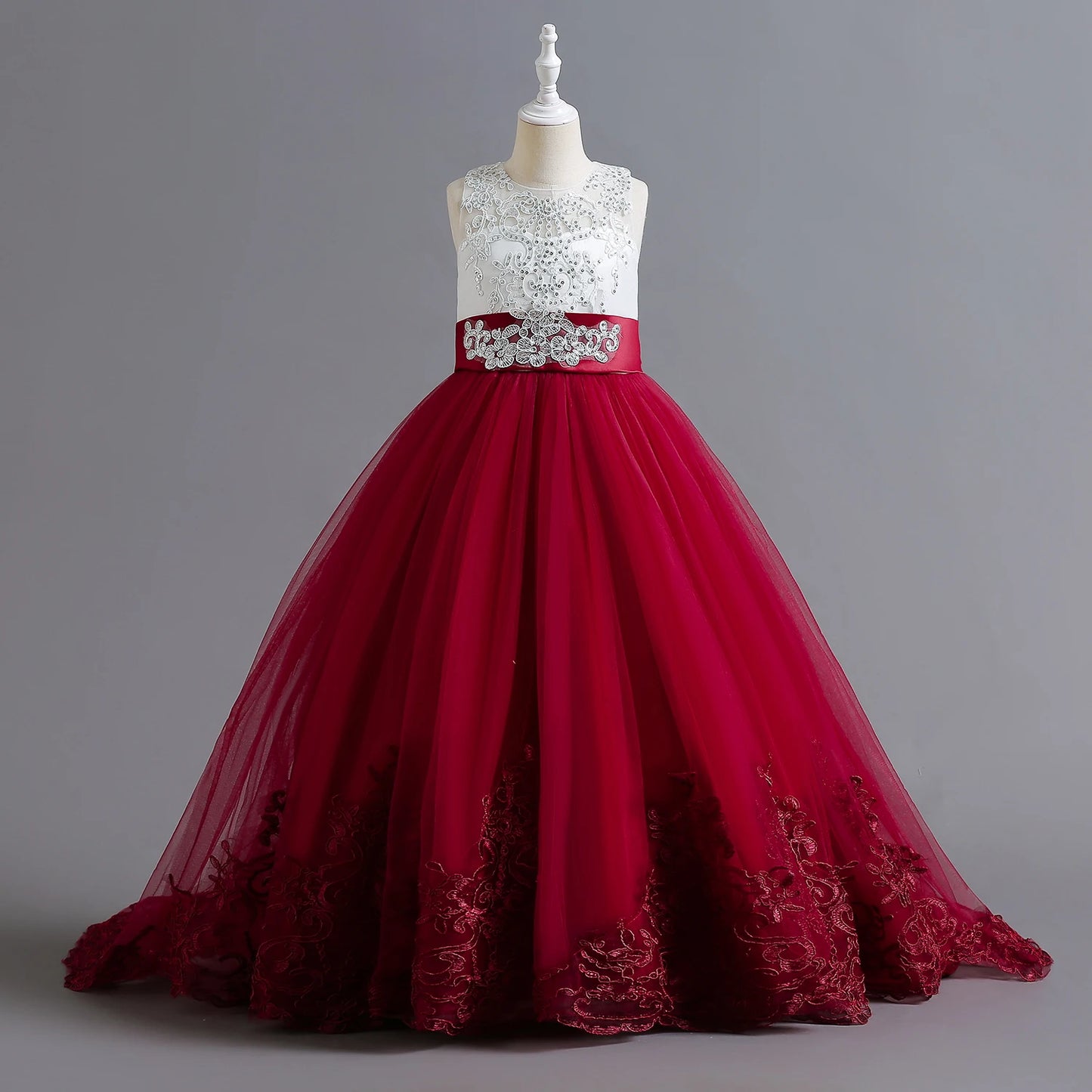 Teen Wedding Party Trumpet / Mermaid Long Dresses for Girl Red Christmas Formal Evening Gown Pageant Ceremony Children's Dress