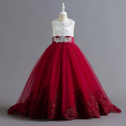 Teen Wedding Party Trumpet / Mermaid Long Dresses for Girl Red Christmas Formal Evening Gown Pageant Ceremony Children's Dress