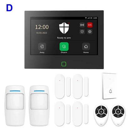 7 Inch Smart WiFi Home Alarm Panel Big Screen 4G Full Touch Tuya Smart Life Alarm Host Systems Kits Security Home Protection