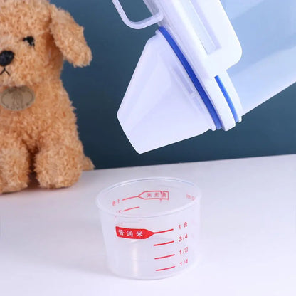 1.5kg/2kg Dog Cat Food Pail Plastic Storage Tank with Measuring Cup Container Moisture-proof Sealed Jar Pet Supplies Accessories
