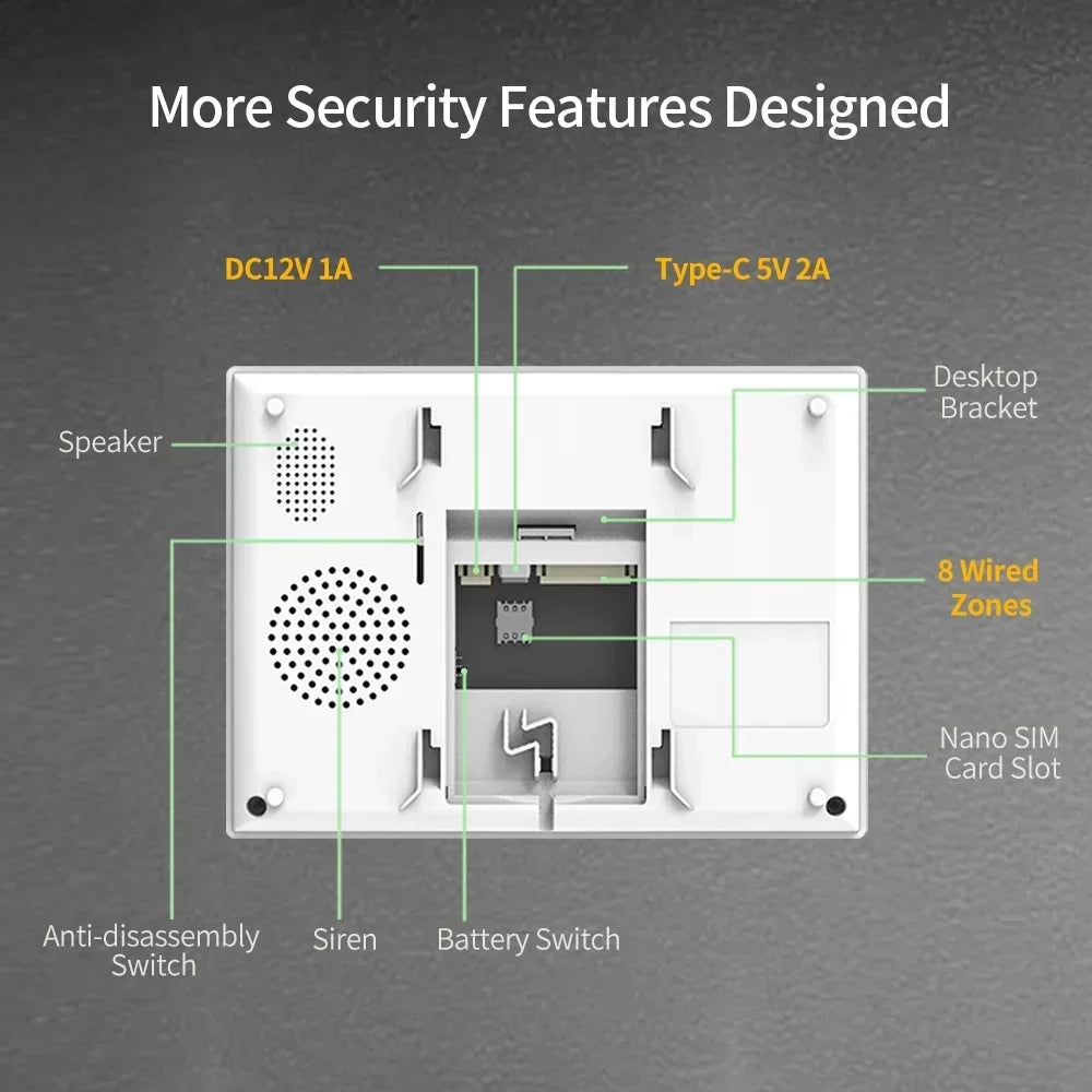 7 Inch Smart WiFi Home Alarm Panel Big Screen 4G Full Touch Tuya Smart Life Alarm Host Systems Kits Security Home Protection
