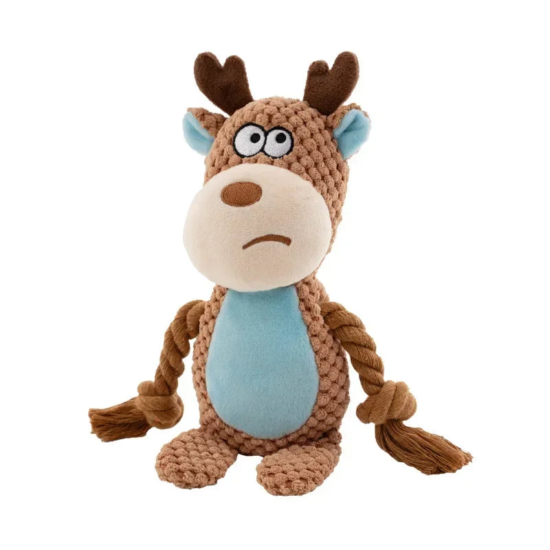 Pet Plush Sound Cotton Rope Fox Frog Elephant Shaped Dog Toy Interactive Tug of War Training Supplies