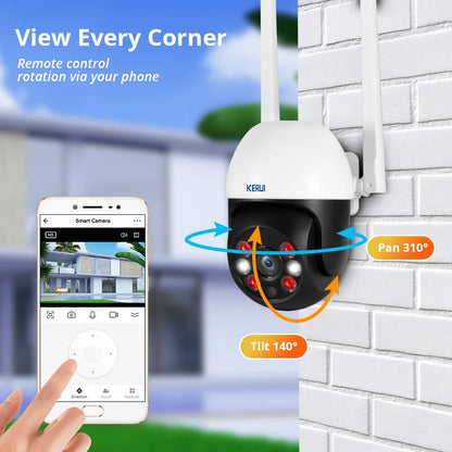 KERUI Tuya 3MP Outdoor PTZ IP WIFI Camera Security Intelligent Auto- Tracking Tuya Cloud Storage CCTV Surveillance Camera