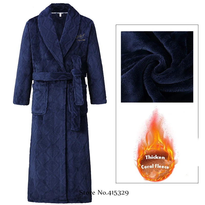 Big Size 3Xl 4Xl Kimono Robe Gown Winter New Men's Homewear Coral Fleece Bathrobe Shower Peignoirs Loose Thicken Nightwear