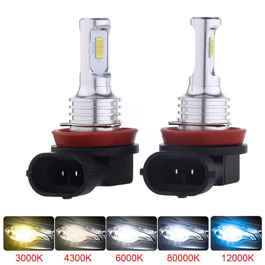 2Pcs H8 H9 H11 LED Fog Lamp Car Fog Light Bulbs Auto Motorcycle Headlight Driving Running Lamps 12V 24V 6000K 3000K 12000K