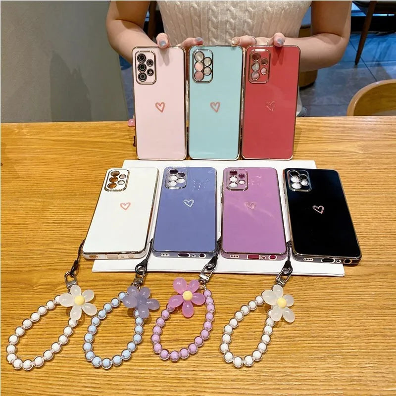 S 10 8 9 Love Heart Flower Strap Case On For Samsung Galaxy S10 S9 S8 Plus S 10plus s9 s8plus s10 s 8 s 9plus s9 Cover s10plus