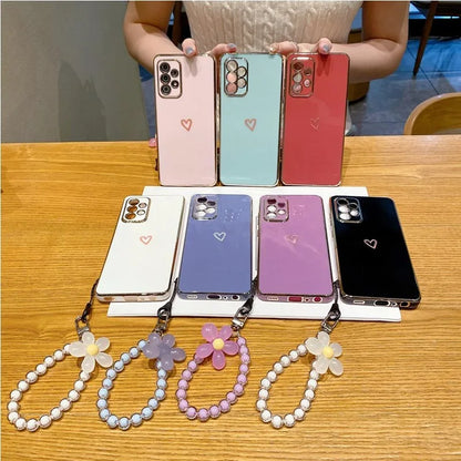 S 10 8 9 Love Heart Flower Strap Case On For Samsung Galaxy S10 S9 S8 Plus S 10plus s9 s8plus s10 s 8 s 9plus s9 Cover s10plus