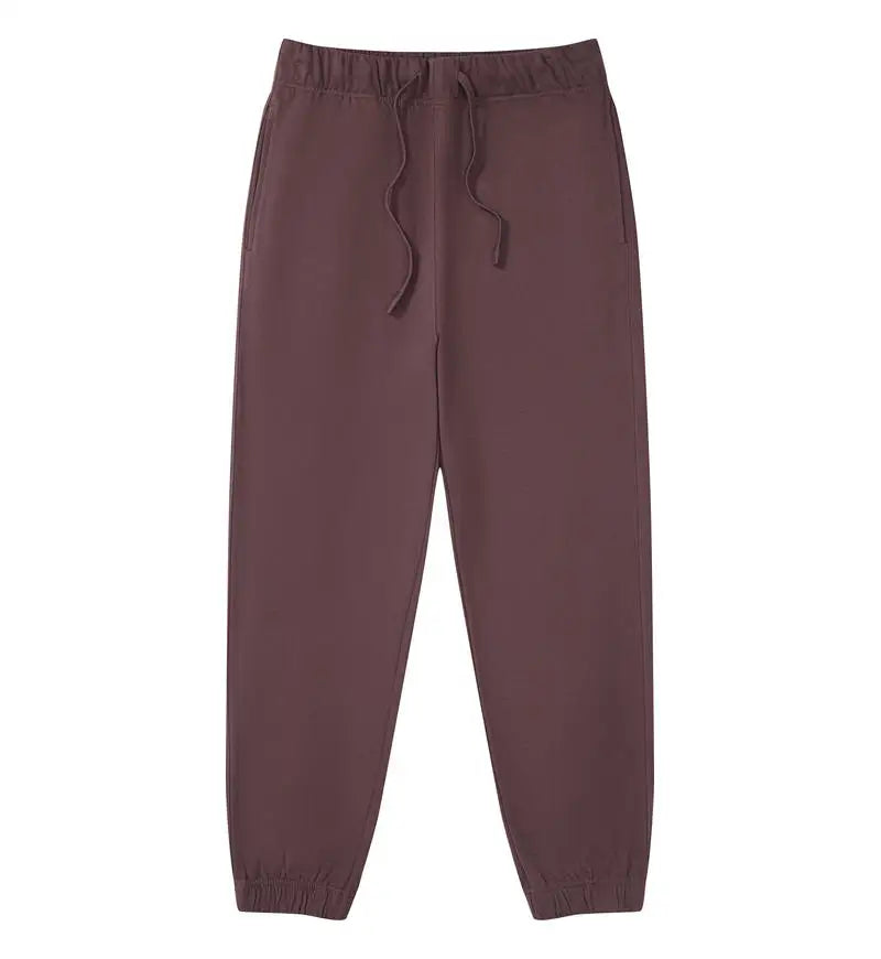 330g Mens 100% Cotton Spring Casual Long Pant French Terry Plain Brown Jogger Sports Trousers Male Flat Unlined Pocket Sweatpant
