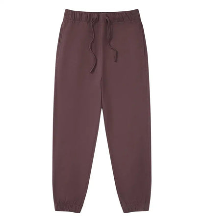 330g Mens 100% Cotton Spring Casual Long Pant French Terry Plain Brown Jogger Sports Trousers Male Flat Unlined Pocket Sweatpant