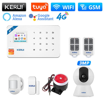 KERUI W184 Home Smart Security Alarm System WiFi 4G GSM Wireless Tuya Control App 1.7 Inch Color Screen Voice Prompt Host
