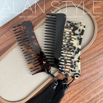 Retro Wide Large Tooth Pocket Hair Comb Acetate Tortoise Shell Anti-static Handmade Marble Leopard Print Hairdressing Combs