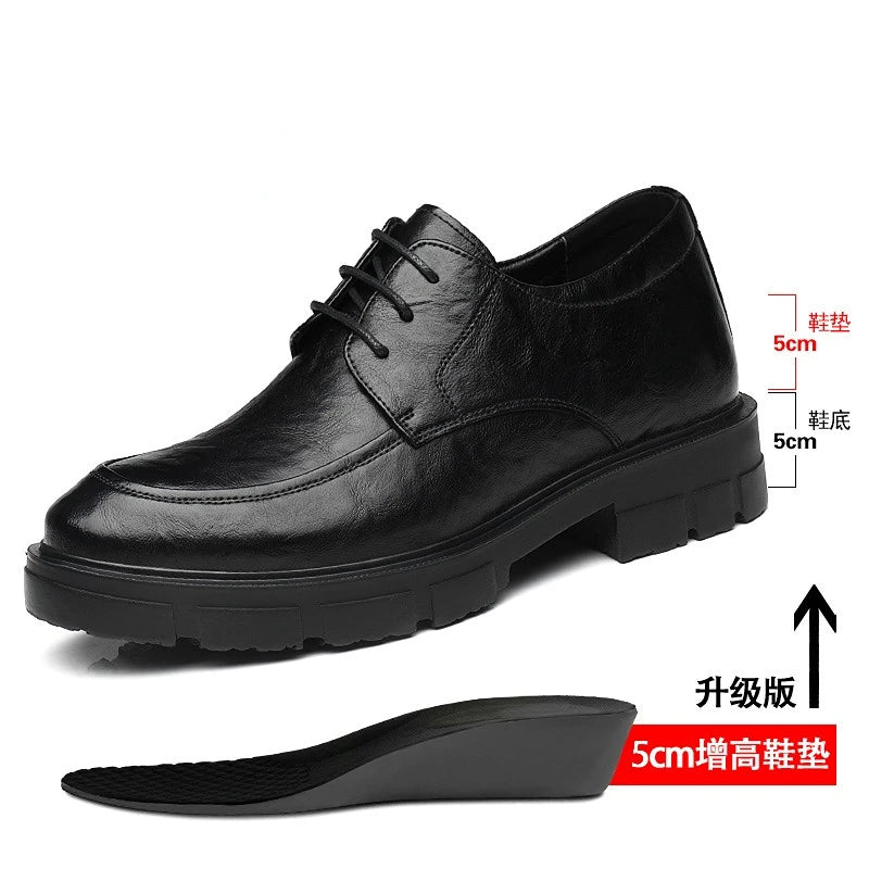 5 8 10 Cm Heel Shoes Men Fashion Casual Cow Leather Men's Dress Shoes British Breathable Groom Platform Wedding Shoes Male