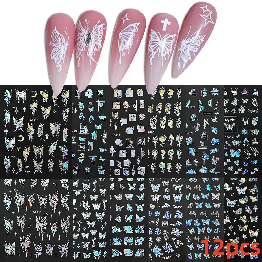 8Pcs Red Heart Nail Stickers 3D Bronzing Silver Gold Heart Shape Star & Moon Metal Totem Nail Slider Self-Adhesive DIY Nail Art*