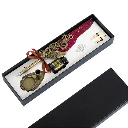1 Set 0.5mm Quill Pen Ink Set Vintage Steampunk High Quality Gift Feather Dip Pen Set Glittering Signature Quill Pen Ink Set