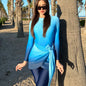 New burkini Femmes Muslim Womens Swimwear Three-piece Gradient Blue Long Sleeved Trousers Sunblock Swimwear Summer Beach Wear