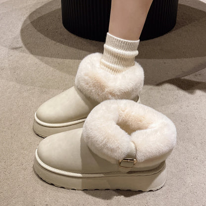 Pu Leather Waterproof Snow Boots for Women Winter Warm Plush Platform Ankle Boots Woman Thick Bottom Faux Fur Cotton Shoes