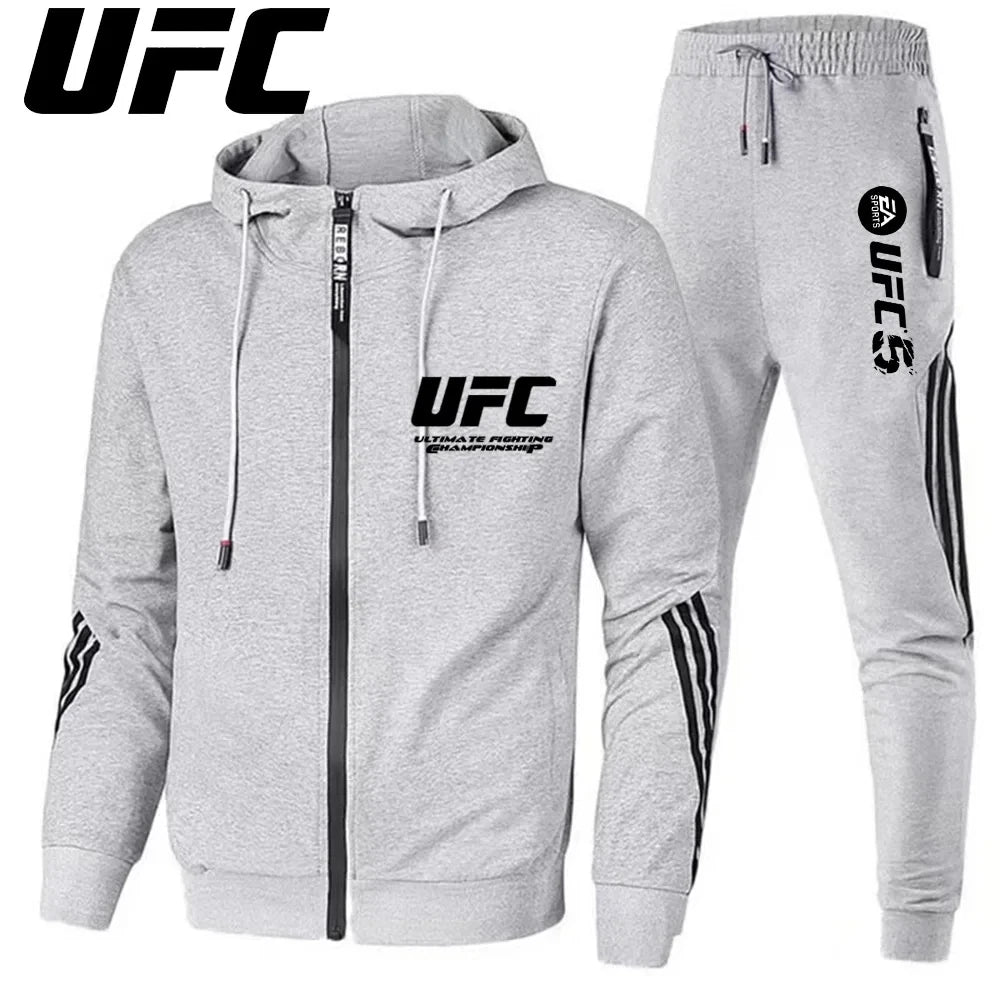 UFC Zipper Hoodie Set Comfortable Breathable Simple Casual Sports Two-Piece SetThin style